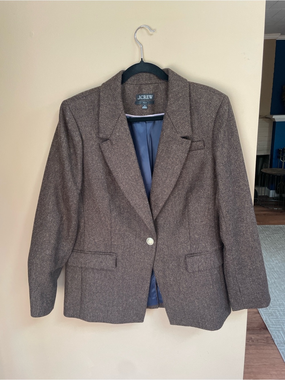 J Crew Womens Willa Wool Blazer Size 12 Brown Gold Buttons Academia Preppy # - Picture 3 of 12